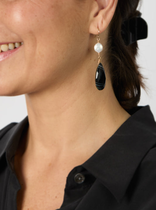 Pearl with Onyx Earrings