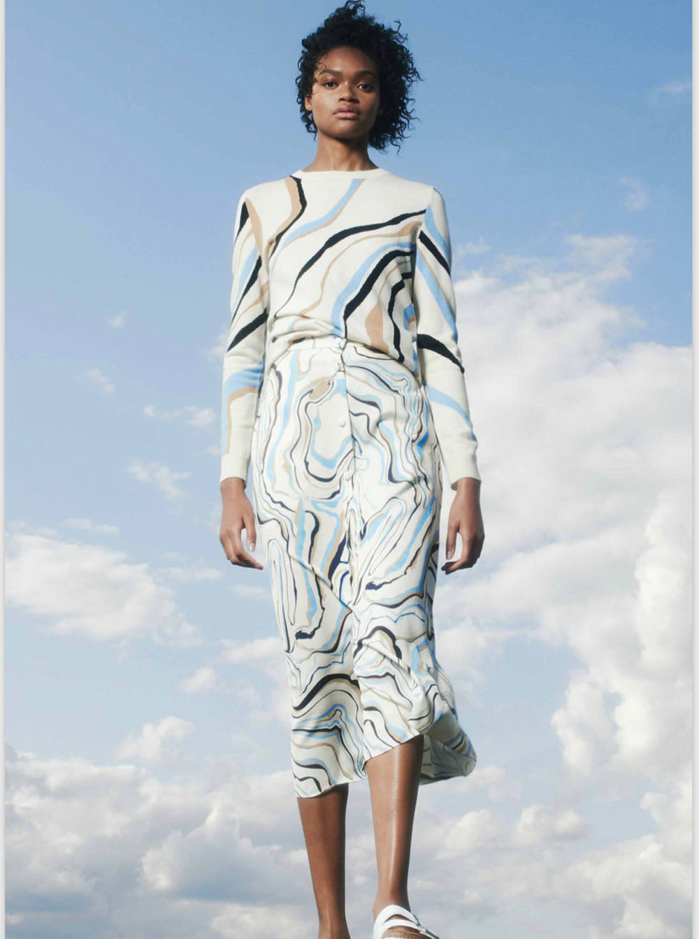 Marble Print Midi Skirt