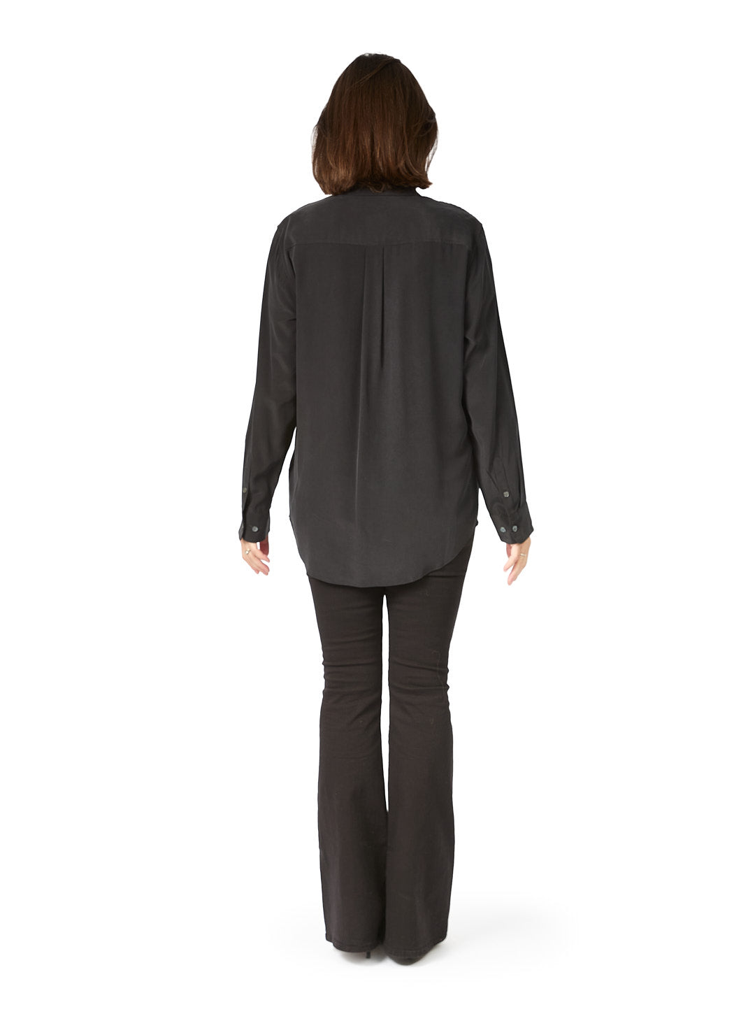 Black Silk Long Sleeve Shirt