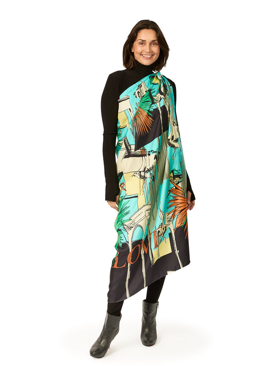 Aqua remix Silk Scarf