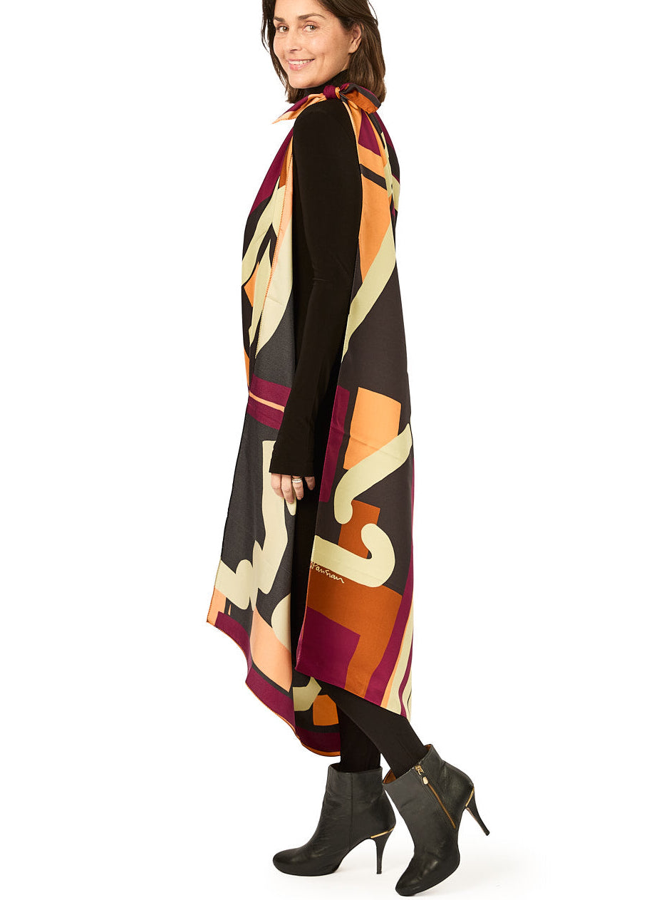 Graphic Raspberry Silk Scarf