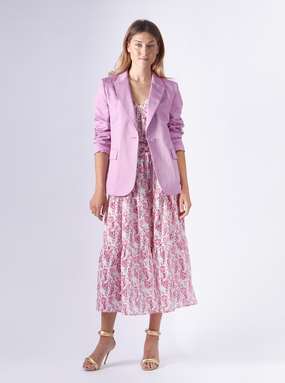 Dress Linen Flower Print Fuxia