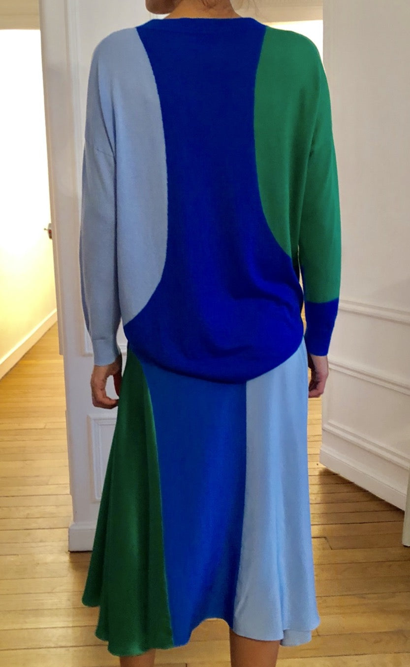 Skirt Colour-blocked Silk Midi