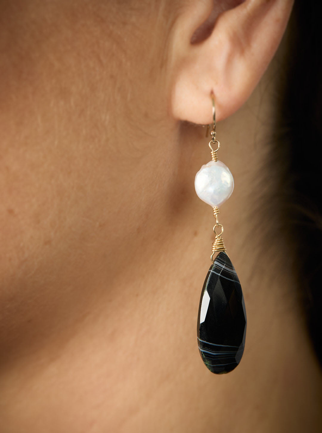 Pearl with Onyx Earrings