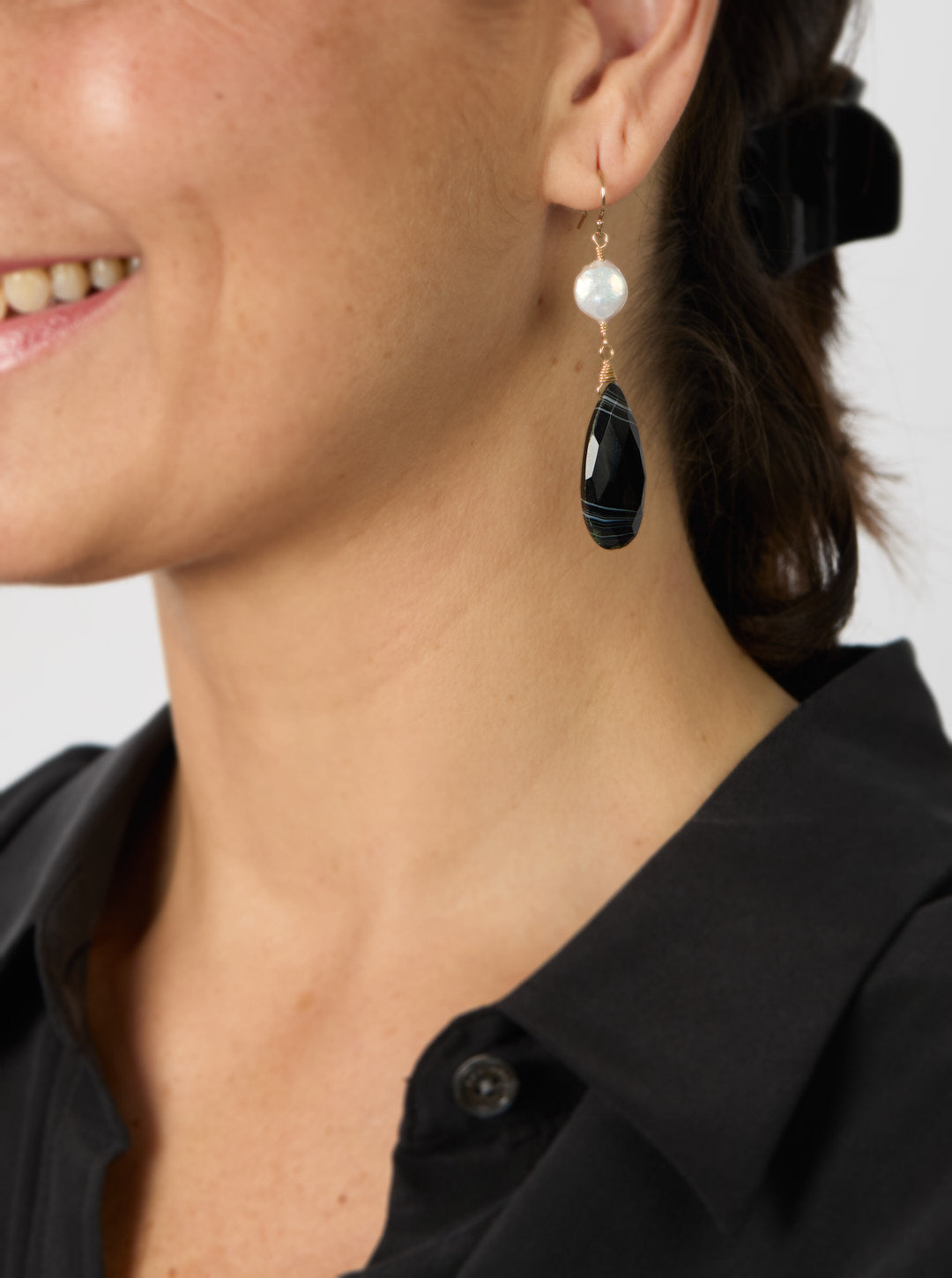 Pearl with Onyx Earrings