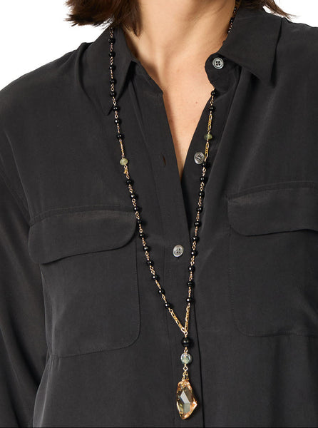 necklace onyx and crystal pendant