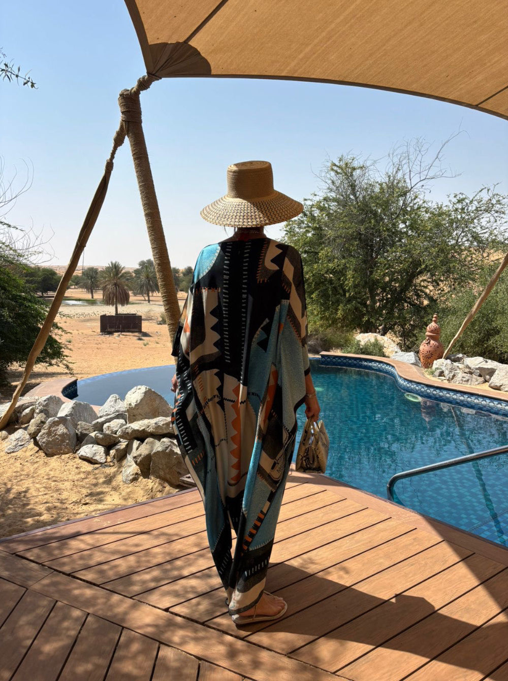 Geo Print Long Silk Caftan