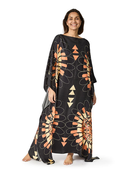 Long Silk Caftan in Charcoal