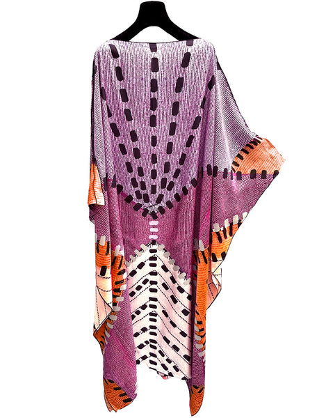 Purple Printed Silk Long Kaftan