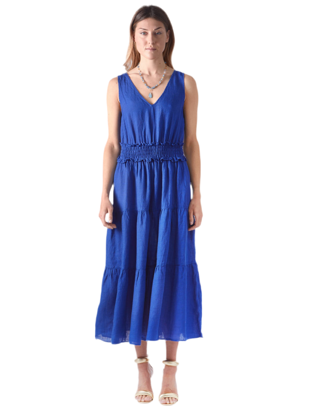 dress linen rushed waist