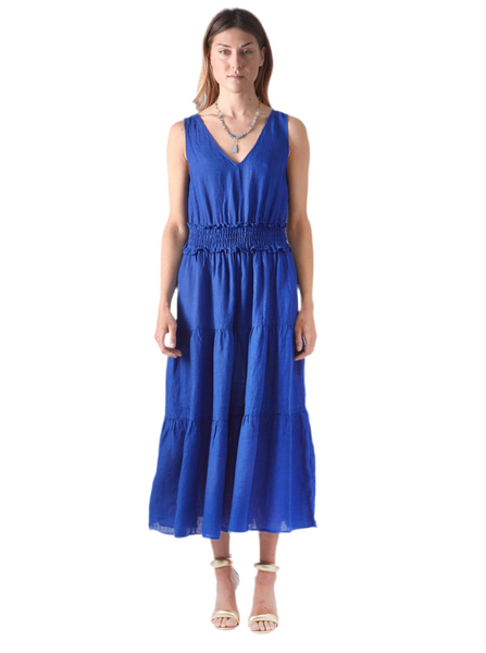 dress linen rushed waist