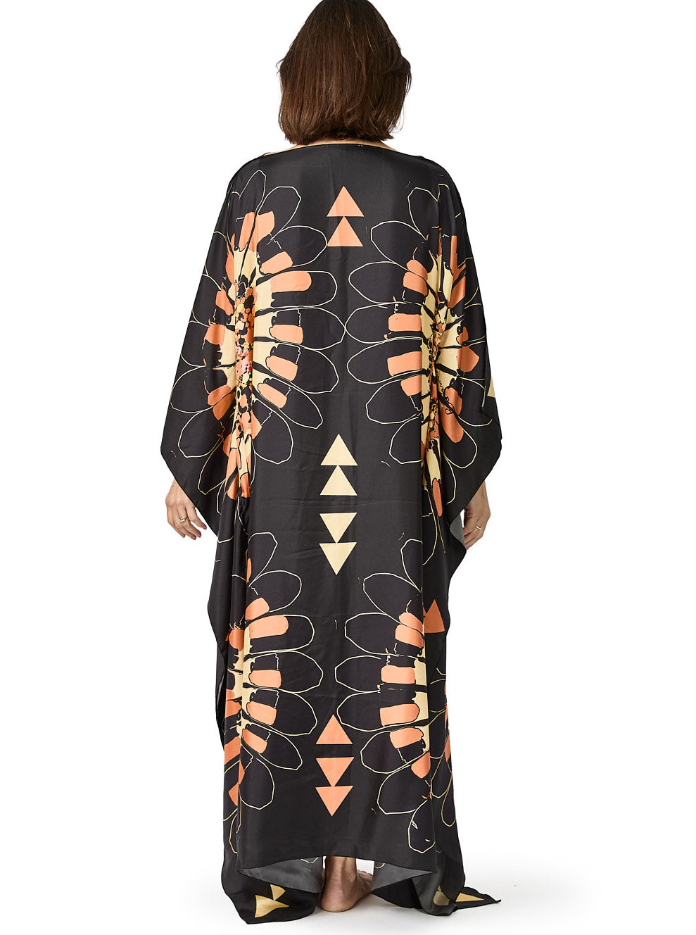 Long Silk Caftan in Charcoal