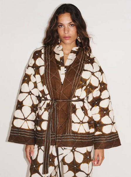 Lotus Printed Brown Kimono Jacket