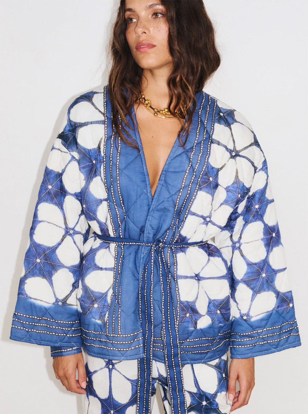 Blue Cotton Jacket Lotus Print