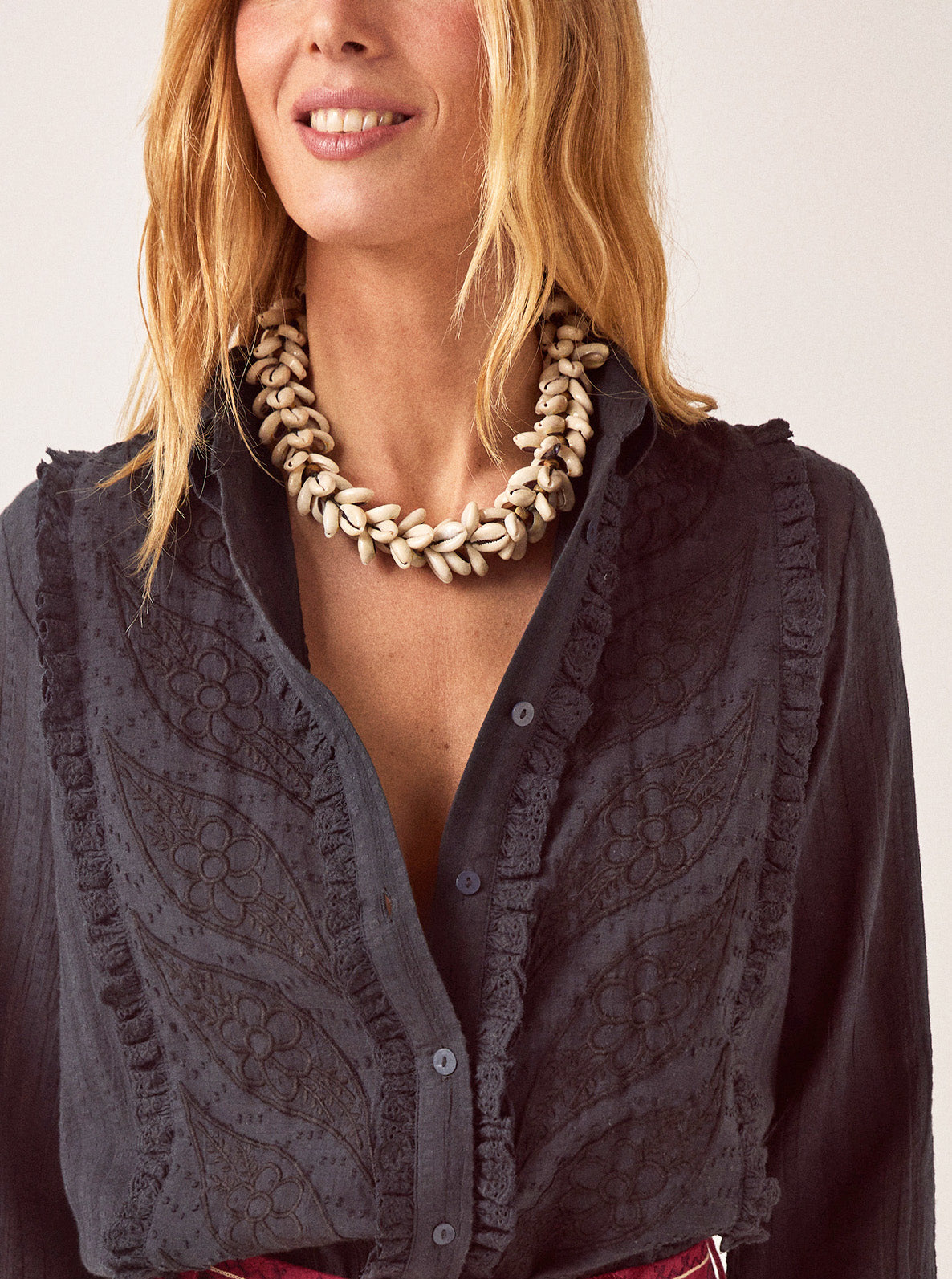 Broderie Black Cotton Shirt