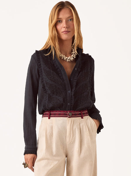 Broderie Black Cotton Shirt