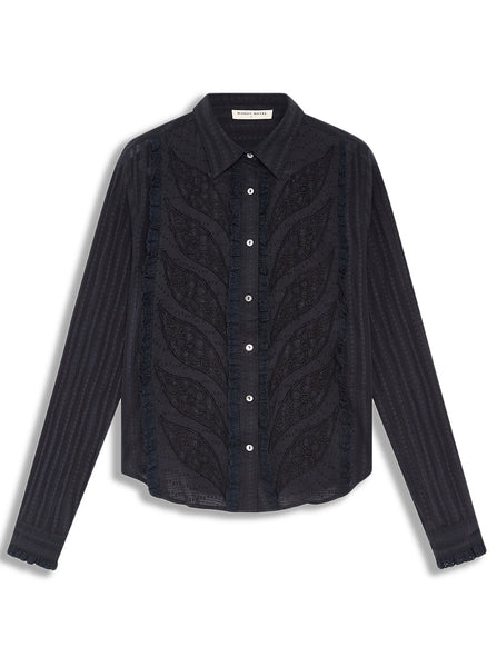 Broderie Black Cotton Shirt