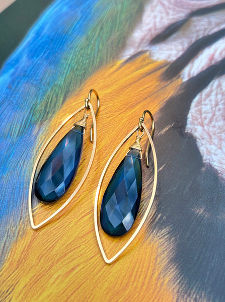 Oval Blue Iolite Quartz Earrings