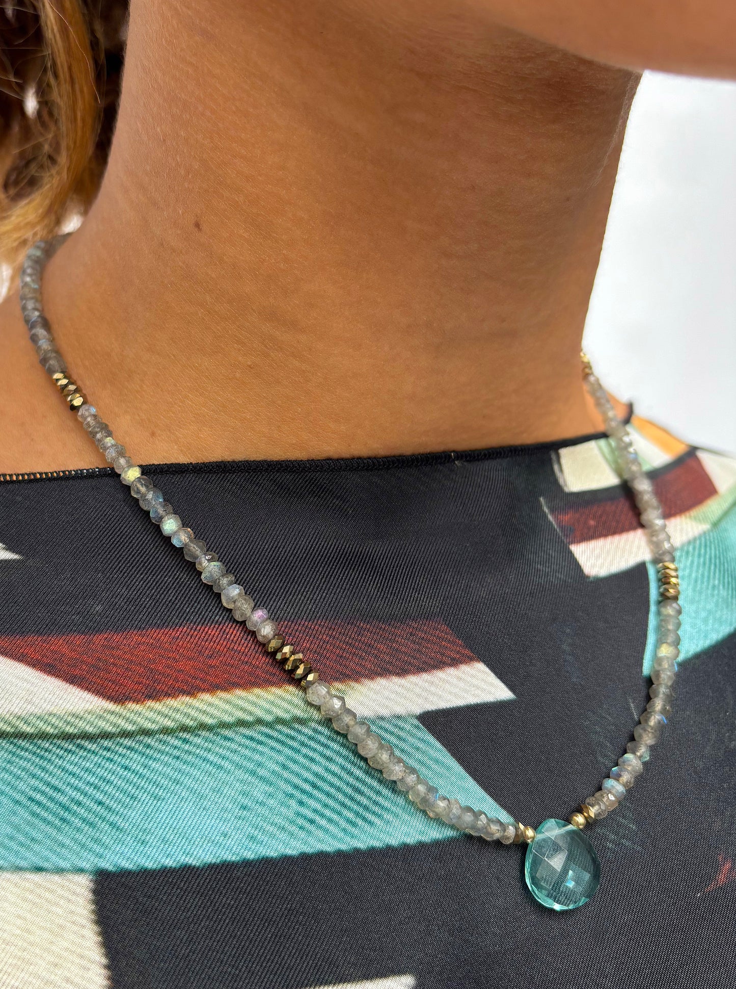 Necklace Labradorite and Aqua