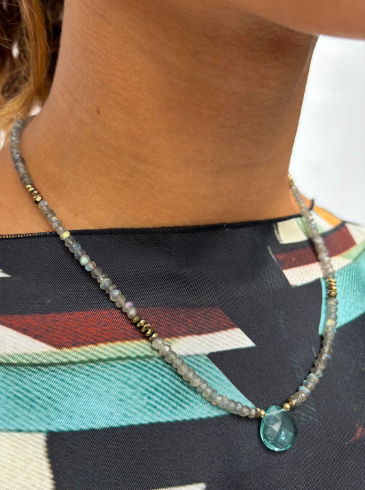 Necklace Labradorite and Aqua