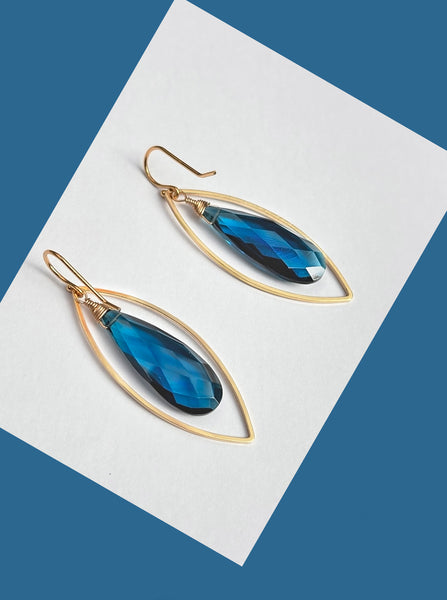 Oval Blue Iolite Quartz Earrings