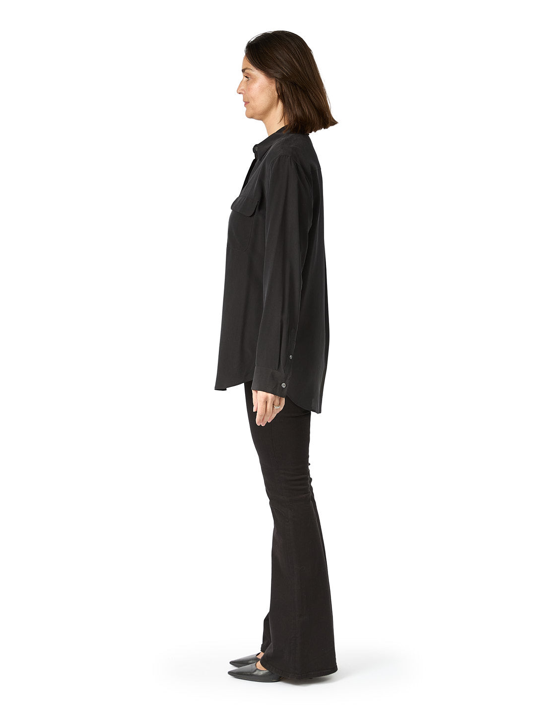 Black Silk Long Sleeve Shirt