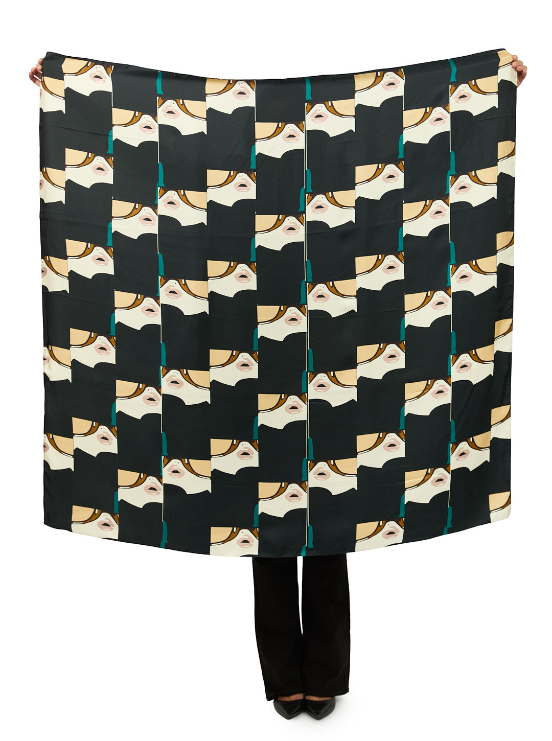 Silk Scarf Black Pop Lips