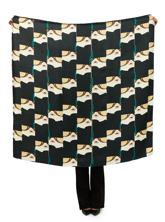 Silk Scarf Black Pop Lips