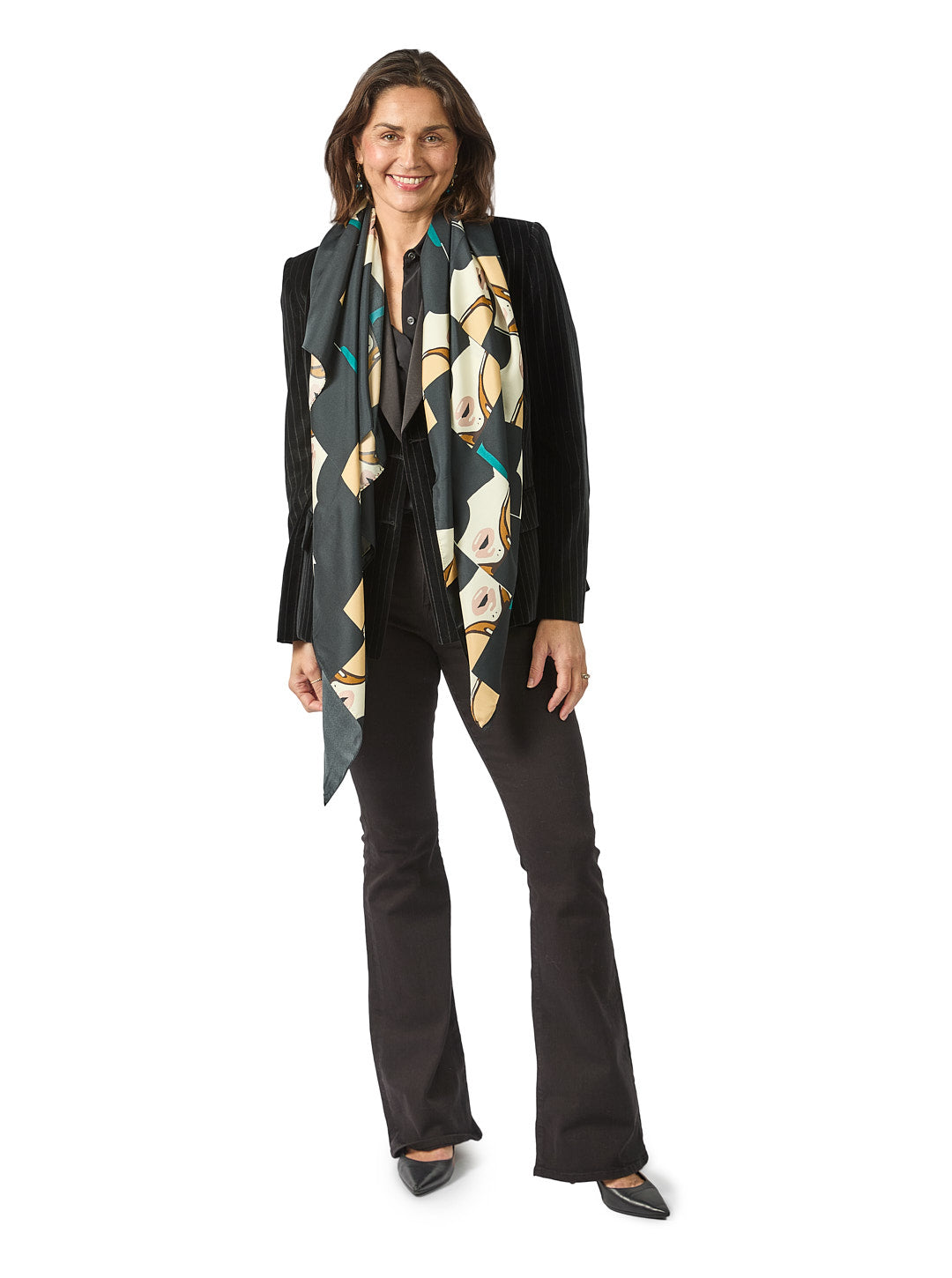 Silk Scarf Black Pop Lips