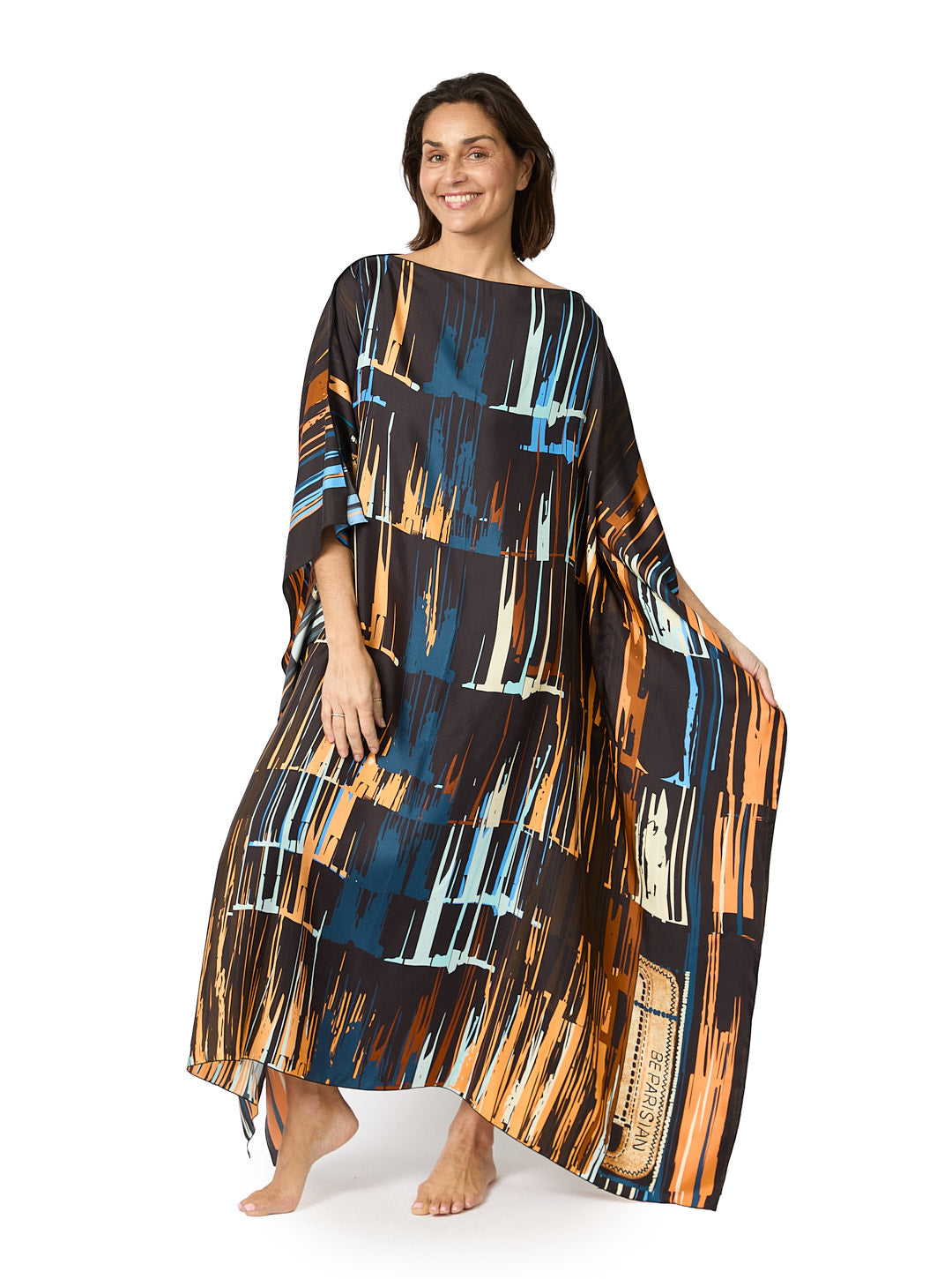 Long Graphic Silk Caftan