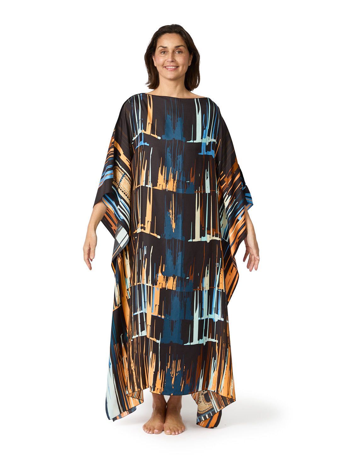 Long Graphic Silk Caftan