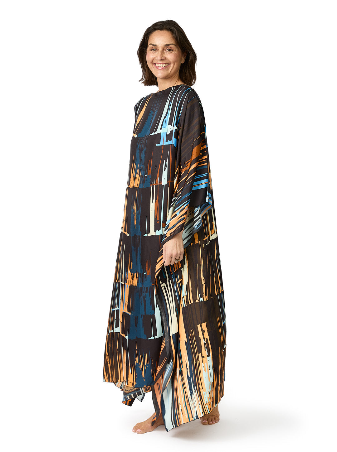 Long Graphic Silk Caftan
