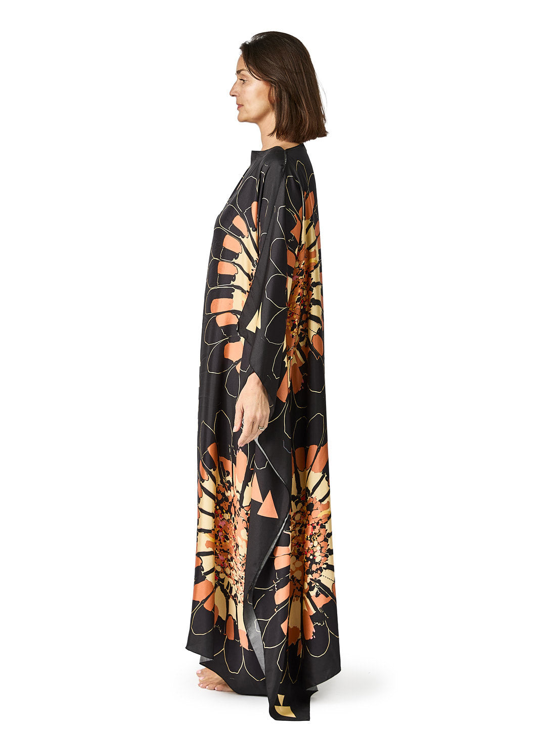 Long Silk Caftan Charcoal