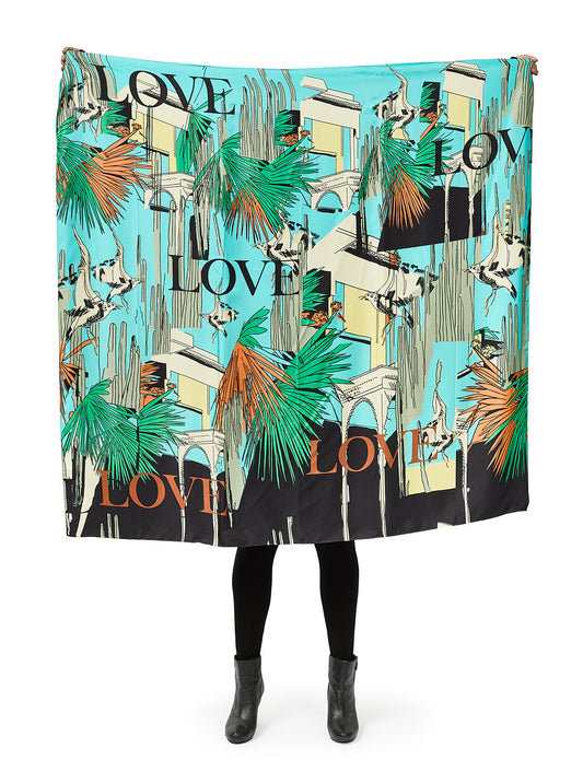 Aqua remix Silk Scarf