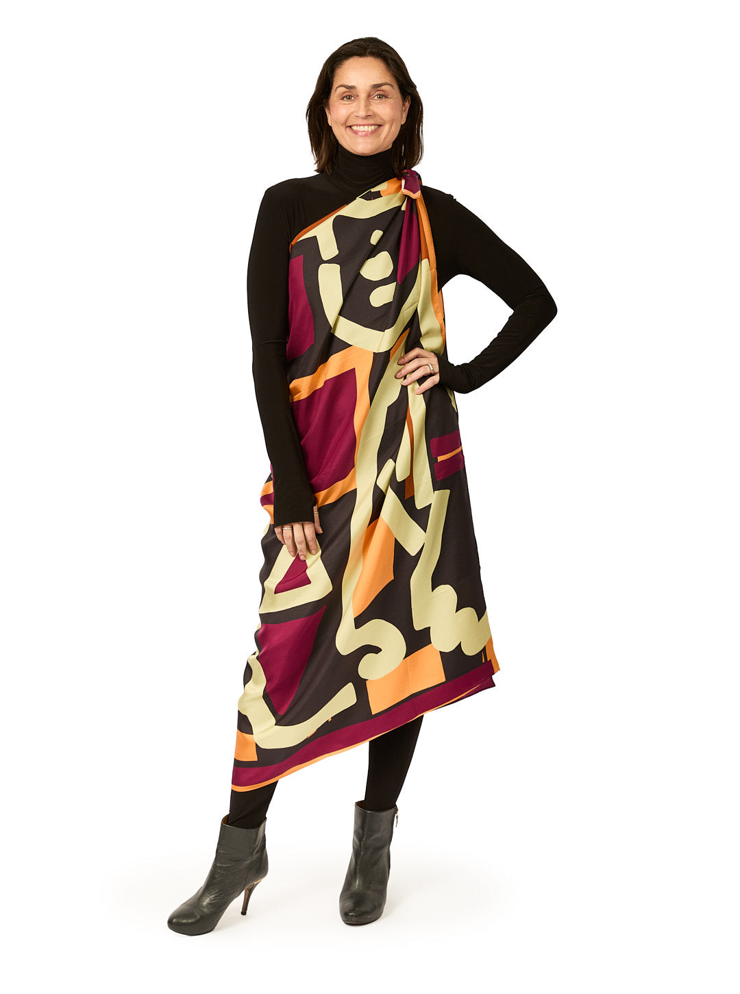 Graphic Raspberry Silk Scarf