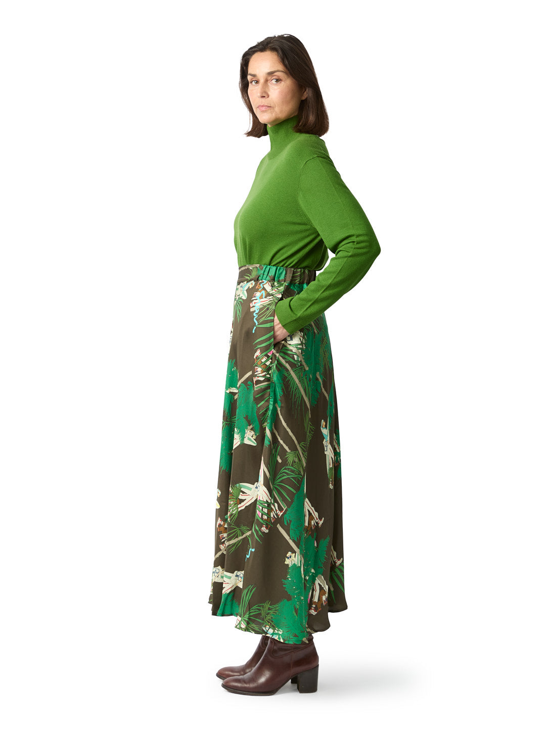 Printed Silk Midi Skirt