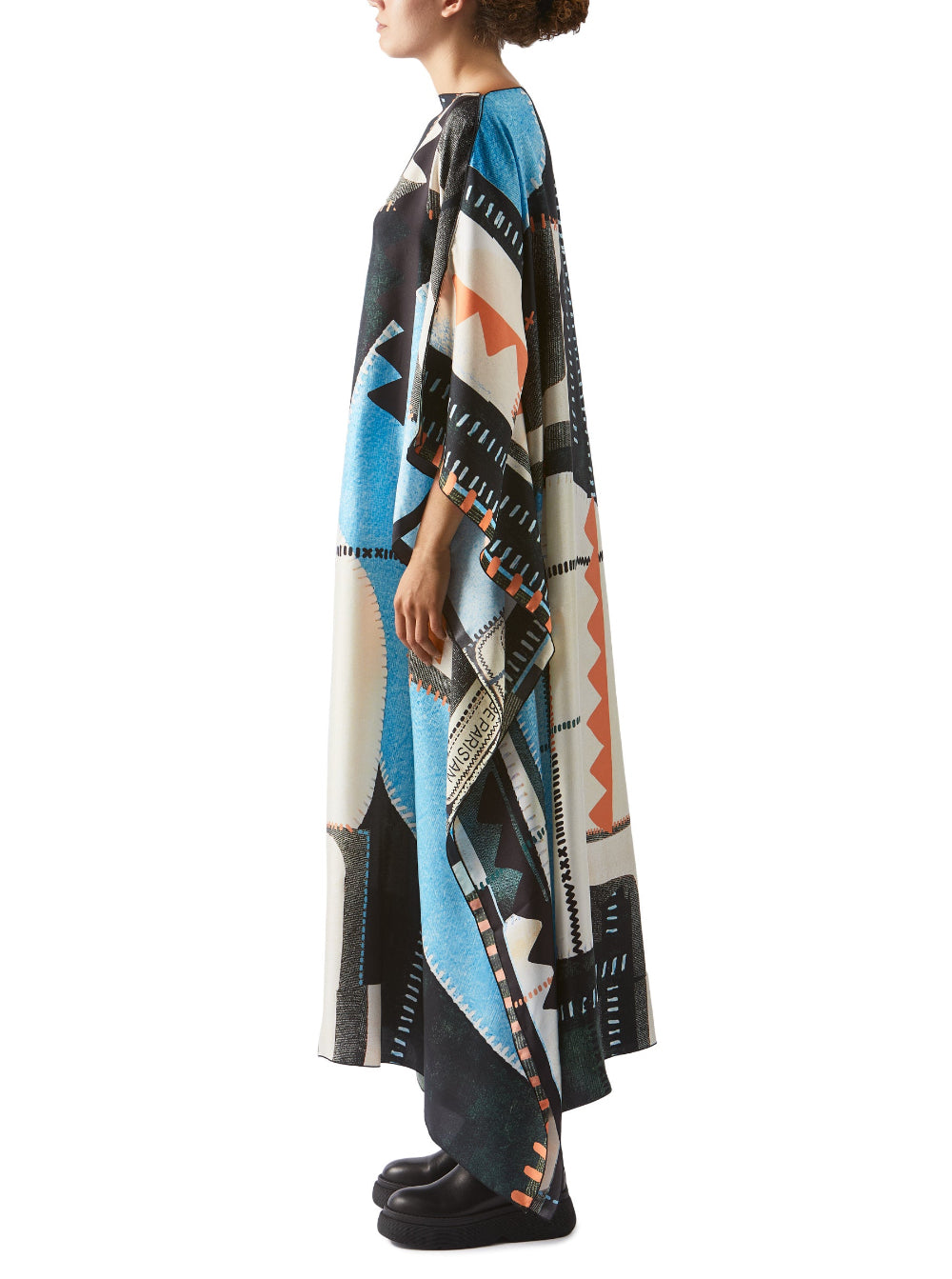 Geo Print Long Silk Caftan