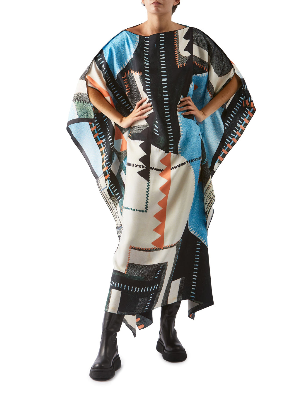 Geo Print Long Silk Caftan