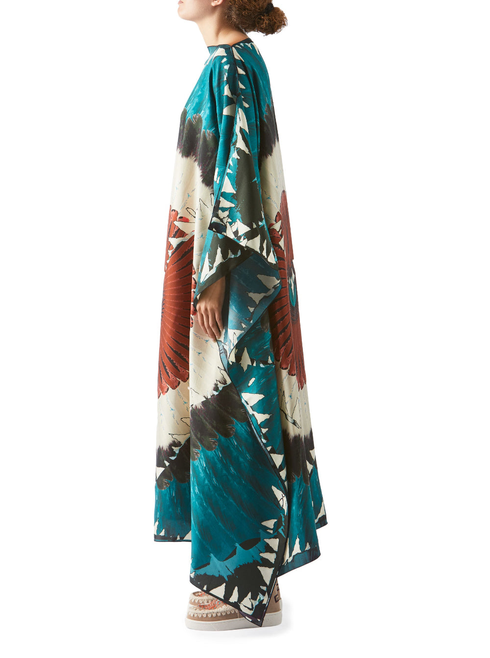 Silk Caftan Feather Print