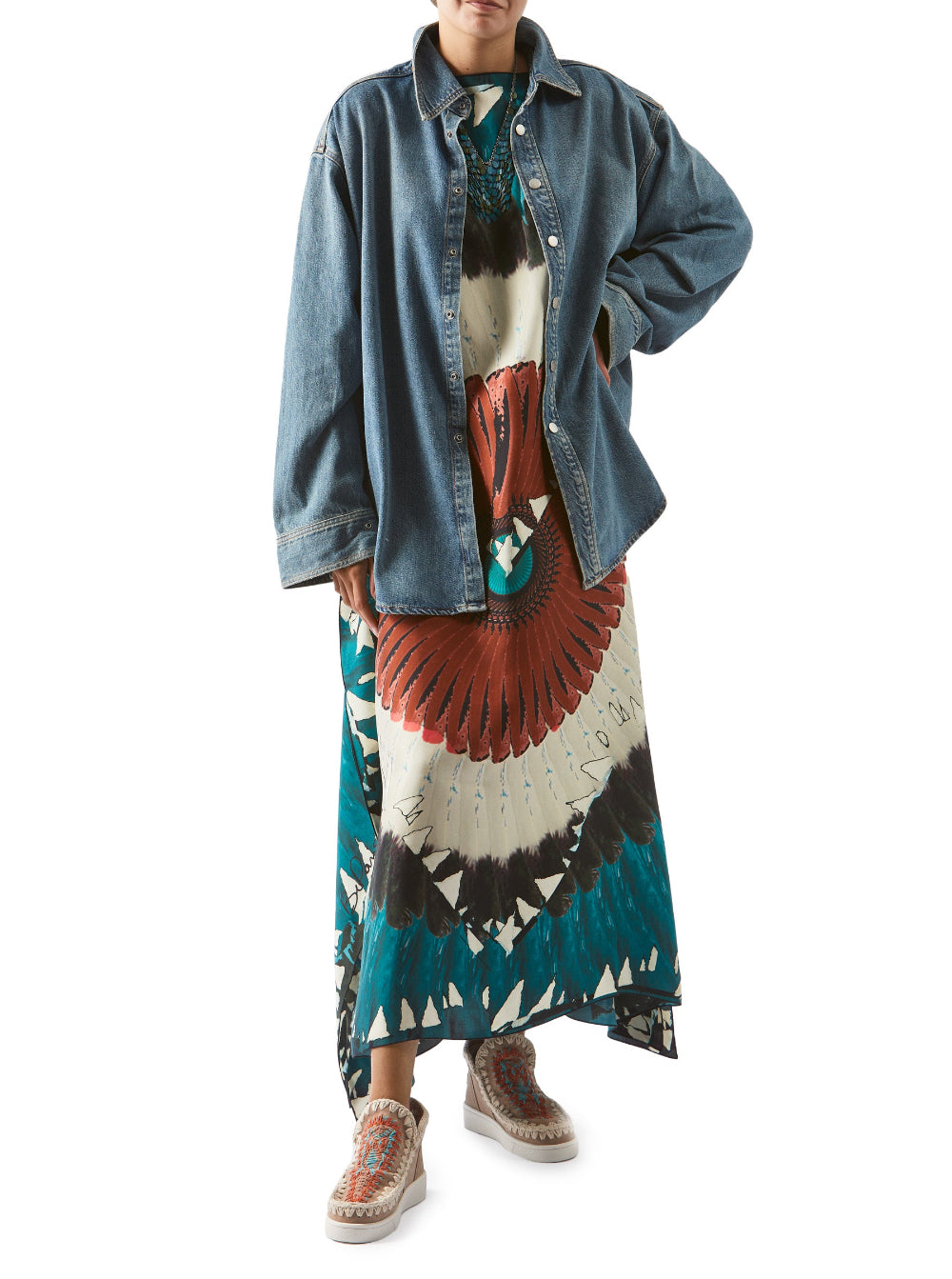 Silk Caftan Feather Print