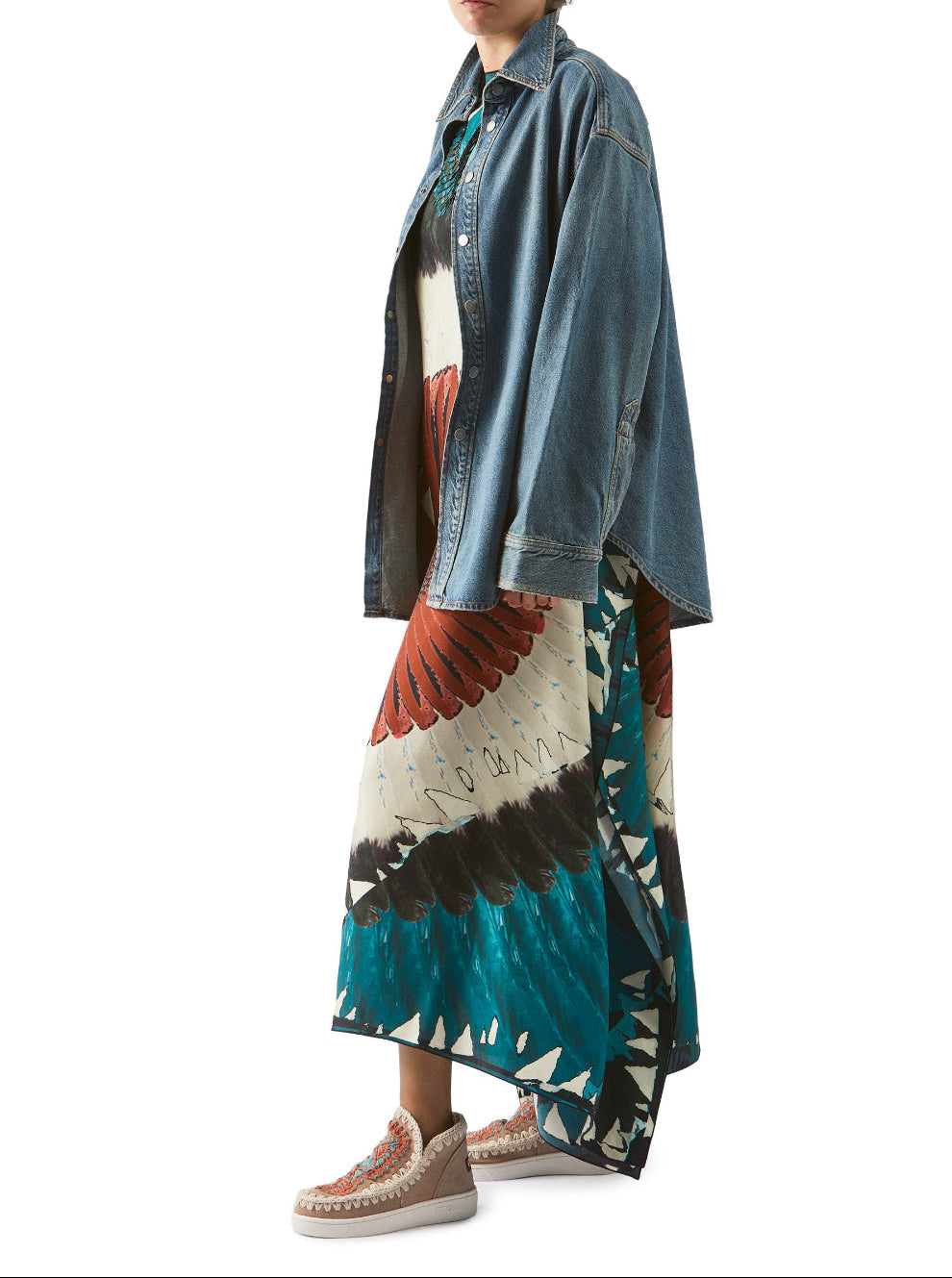 Silk Caftan Feather Print