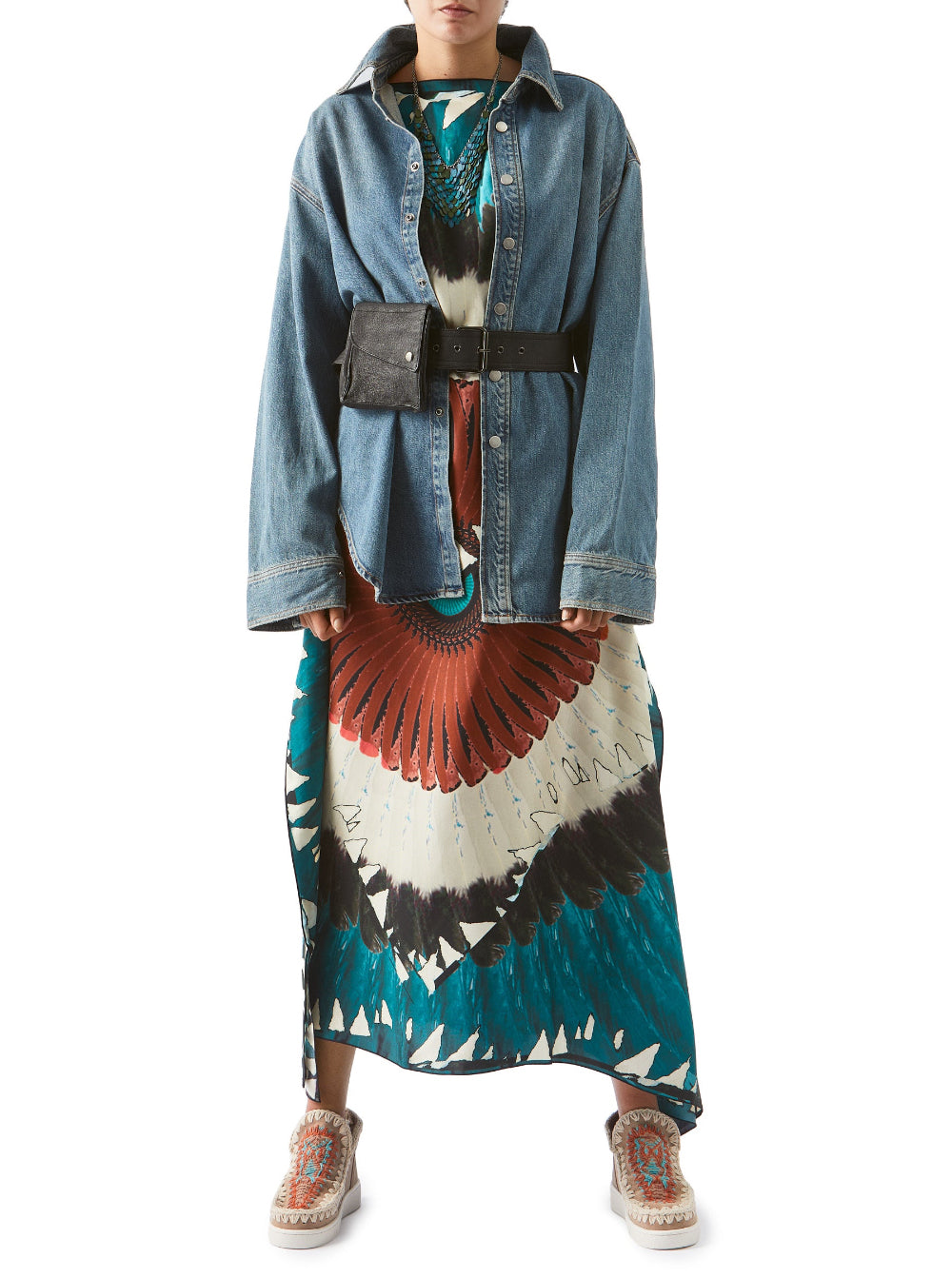 Silk Caftan Feather Print