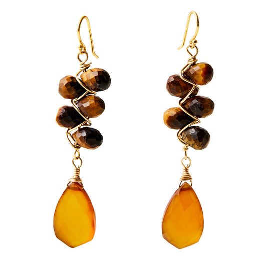 Earrings drop tiger-eye
