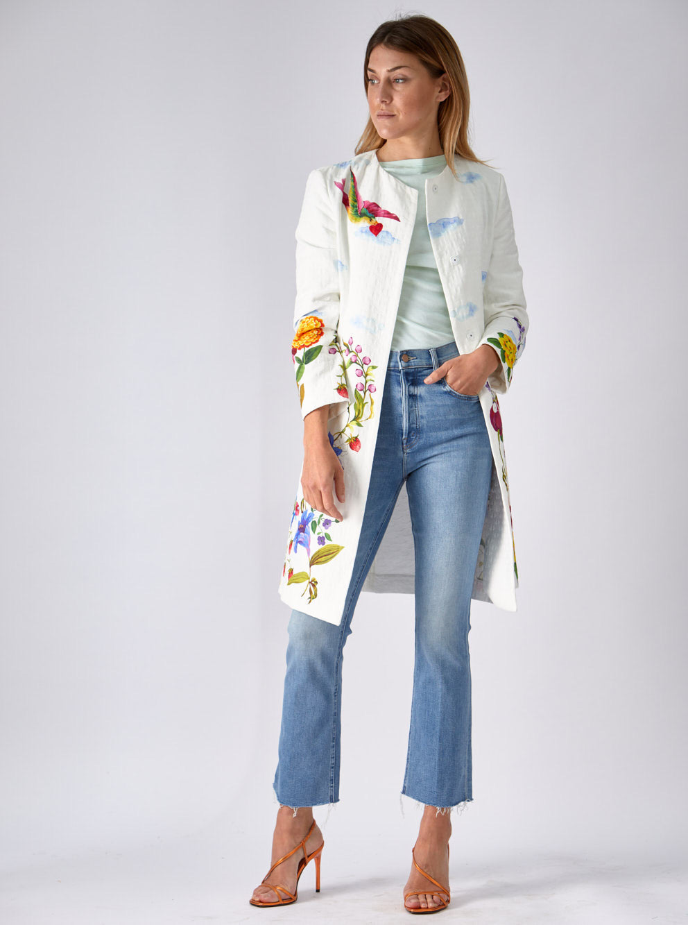 Flower Printed A-Line Coat
