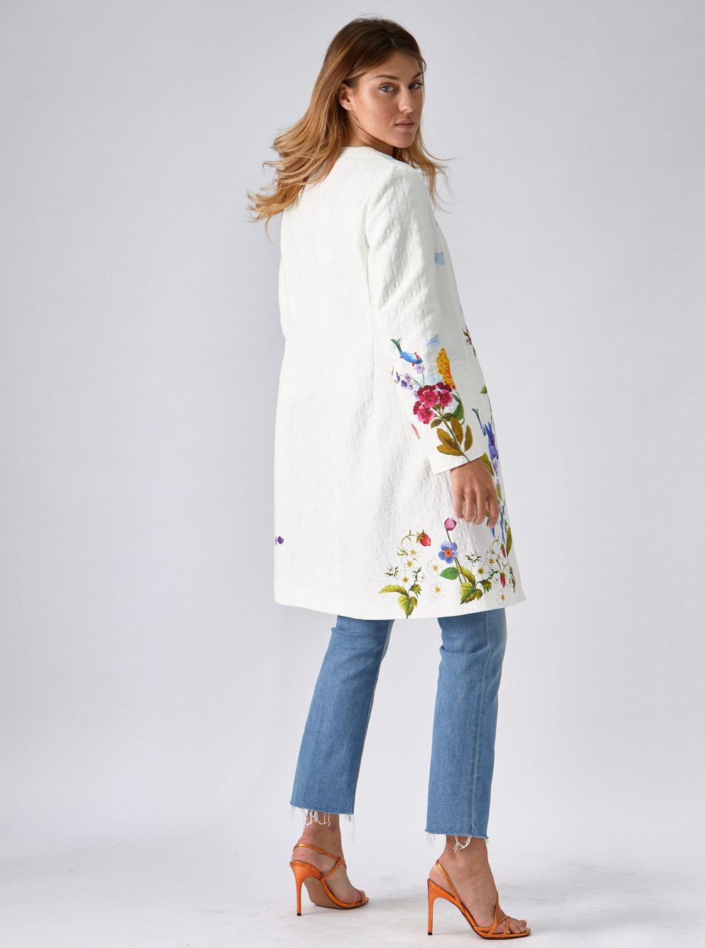 Flower Printed A-Line Coat