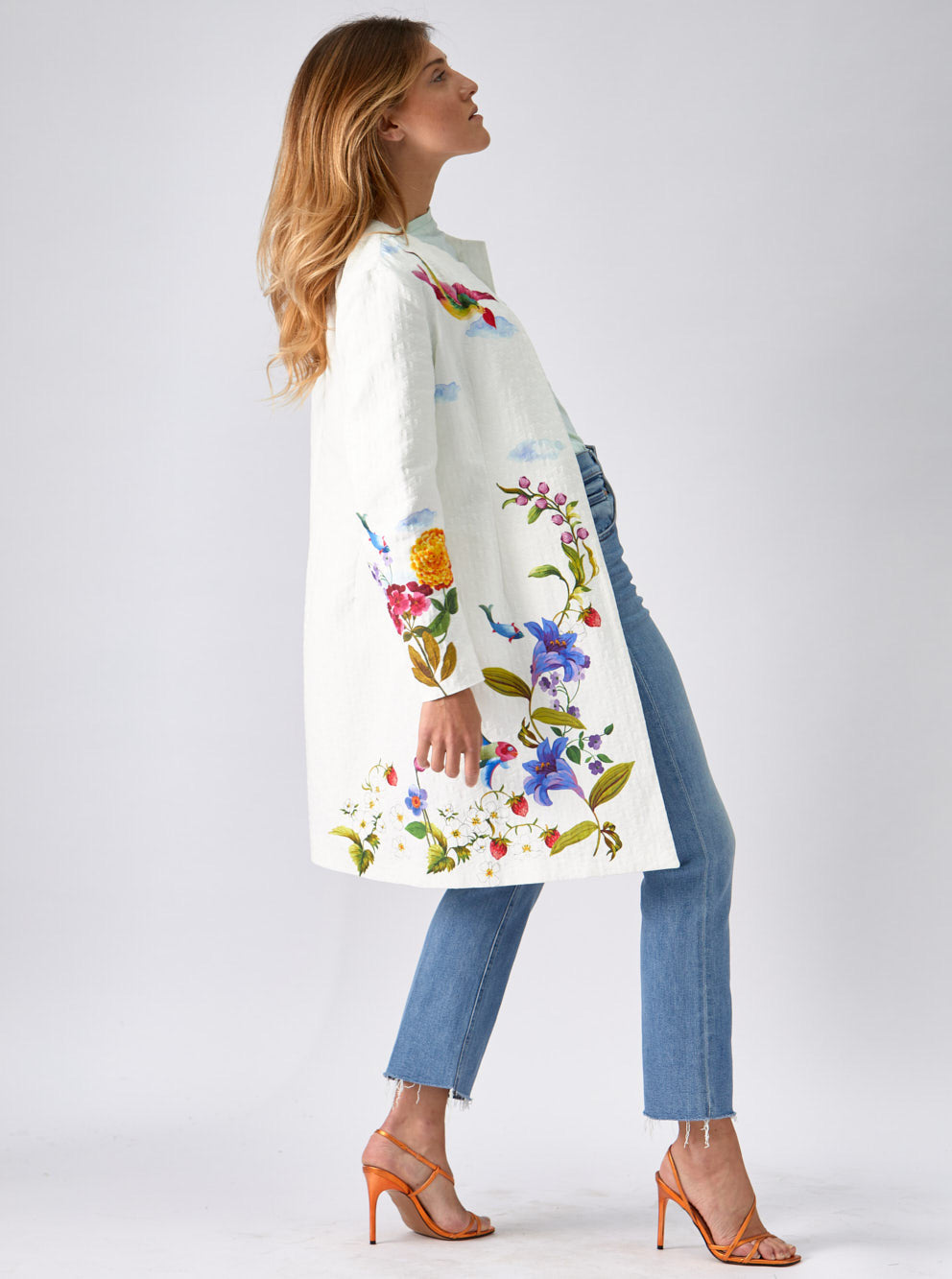 Flower Printed A-Line Coat