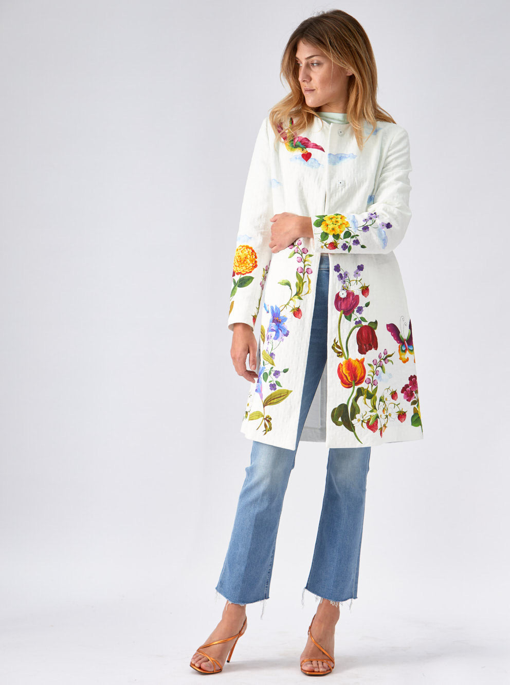 Flower Printed A-Line Coat