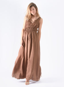 dress maxi linen chocolate