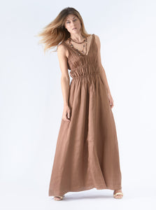 dress maxi linen chocolate