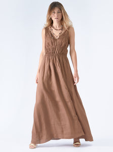 dress maxi linen chocolate
